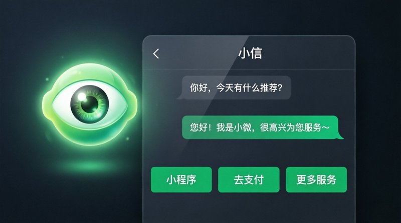 微信界面概念图:左上角显示绿色眼睛状