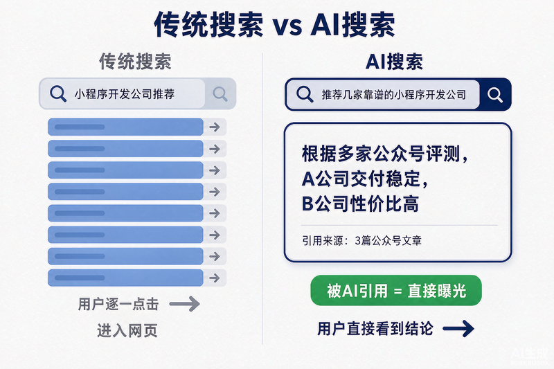 传统搜索 vs AI搜索:从逐一点击链接到AI直接给出结论