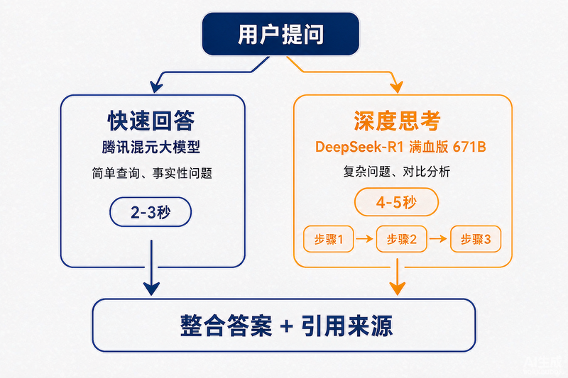 微信AI搜索双引擎架构:混元快速回答 + DeepSeek深度思考