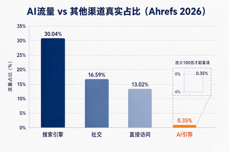 AI流量 vs 其他渠道真实占比(Ahrefs 2026)