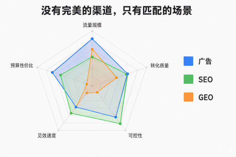 广告 / SEO / GEO 五维度对比